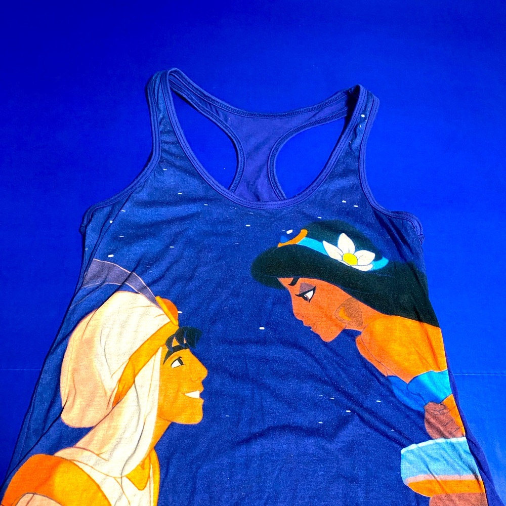 Disney Aladdin Women's Racer Back Tank Top Featuring Jasmin & Aladdin Size L